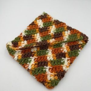 Crochet Vintage 70s Crochet Potholders / Earth Tone Hippie Hot plate mat
